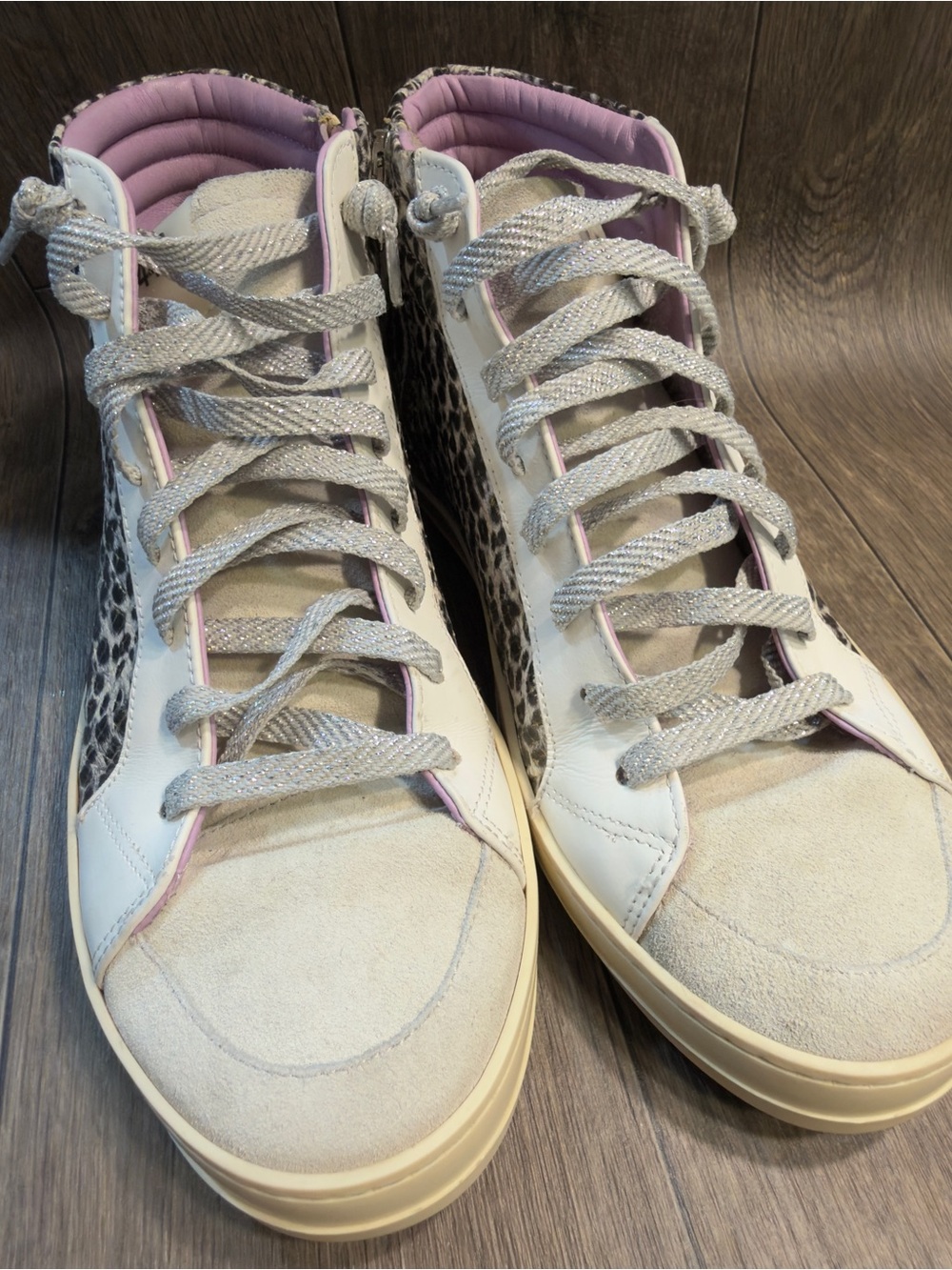 P448 Skate Lace High Top Sneakers Size 41 10-10.5 Animal print Metallic - Picture 3 of 9
